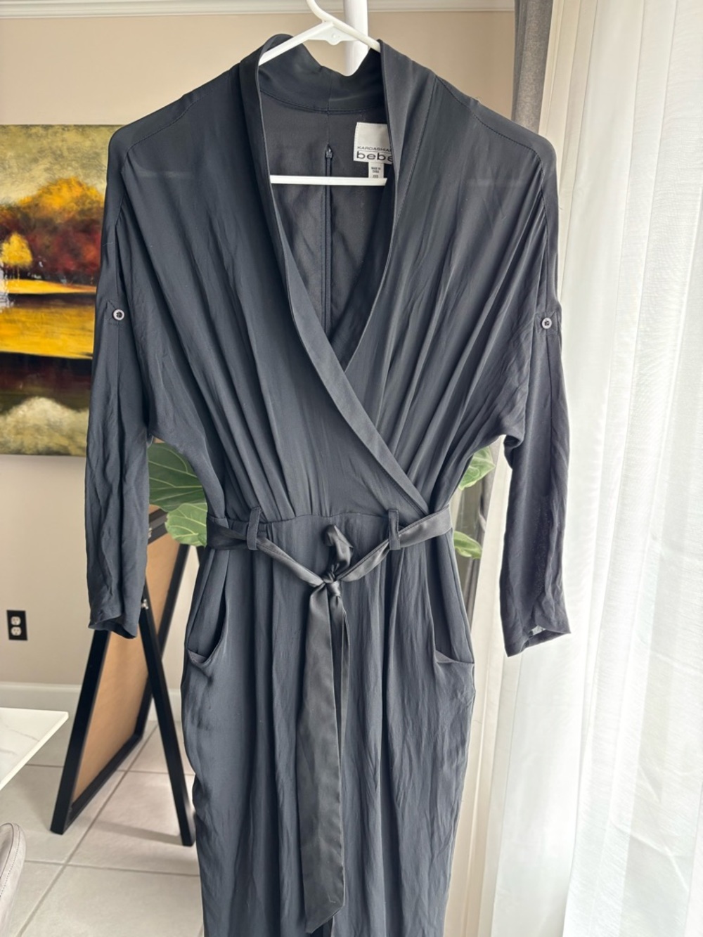 bebe Cardashians Charcoal Black Silk bodysuit sz XXS